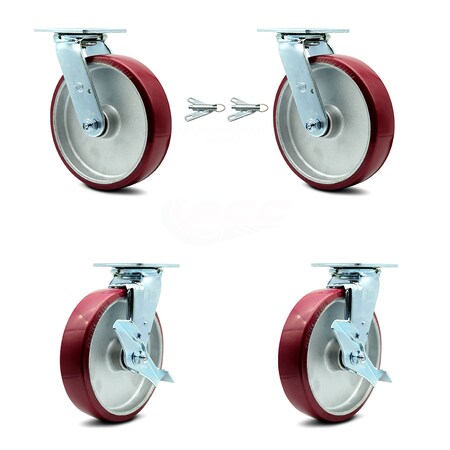 Service Caster 8 Inch Rubber on Aluminum Caster Set with Roller Bearings 2 Swivel Lock 2 Brake SCC-30CS820-RAR-BSL-2-TLB-2